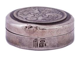 SMALL ANTIQUE JAPANESE ROUND SILVER COIN BOX 1923