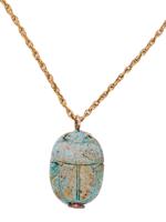 EGYPTIAN FAIENCE SCARAB NECKLACE WITH 14K GOLD CHAIN