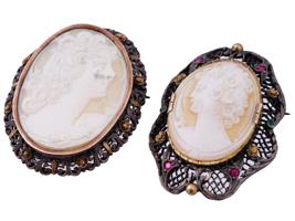 VICTORIAN MANNER PORTRAIT SHELL CAMEO BROOCHES