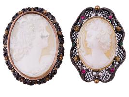 VICTORIAN MANNER PORTRAIT SHELL CAMEO BROOCHES