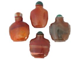 ANTIQUE CHINESE AGATE AND MALACHITE SNUFF BOTTLES