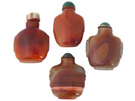 ANTIQUE CHINESE AGATE AND MALACHITE SNUFF BOTTLES