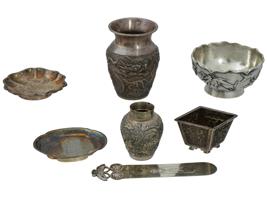 SEVEN ANTIQUE CHINESE EXPORT SILVER ITEMS 19TH C