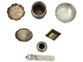 SEVEN ANTIQUE CHINESE EXPORT SILVER ITEMS 19TH C