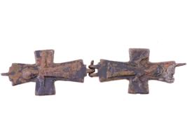 ANCIENT BYZANTINE BRONZE TWO PART RELIQUARY CROSS
