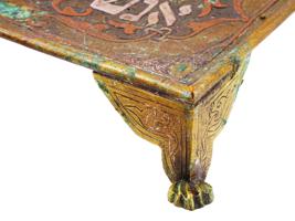 ANTIQUE DAMASCUS JUDAICA SILVER INLAID BRASS DESK TRAY