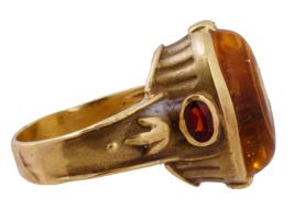 VINTAGE 14 AND 18 K GOLD CITRINE AND SPINEL RING