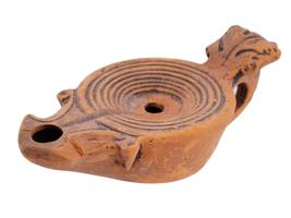 ANCIENT ROMAN CLAY OIL LAMP WITH CIRCULAR DECOR