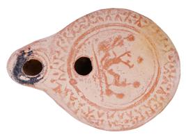 ANCIENT ROMAN CLAY OIL LAMP WITH AN EROTIC SCENE