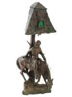 ANTIQUE BRONZE LAMP WITH RUSSIAN COSSACK AFTER LANCERAY