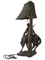 ANTIQUE BRONZE LAMP WITH RUSSIAN COSSACK AFTER LANCERAY