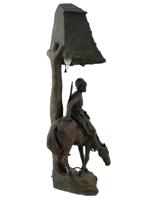 ANTIQUE BRONZE LAMP WITH RUSSIAN COSSACK AFTER LANCERAY