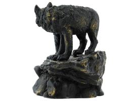 EUROPEAN PATINATED BRONZE SHE WOLF W CUB SCULPTURE