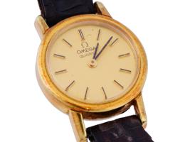 OMEGA LADIES QUARTZ WRIST WATCH W LEATHER BRACELET