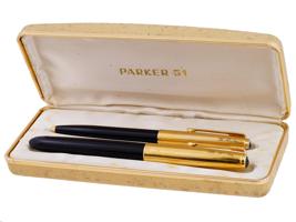 PARKER 51 GOLD PLATED SET FOUNTAIN BALLPOINT PEN