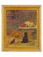 ATTR TO MONTAGUE LEDER BRITISH CATS OIL PAINTING