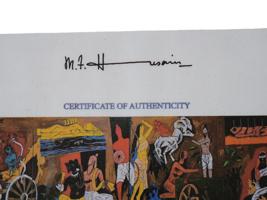 MAQBOOL FIDA HUSAIN TRIPTYCH OIL PAINTINGS W COA