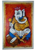 INDIAN ACRYLIC PAINTING BY MAQBOOL F HUSAIN WITH COA