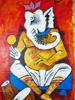 INDIAN ACRYLIC PAINTING BY MAQBOOL F HUSAIN WITH COA PIC-1