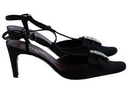 CHANEL BLACK SATIN EMBELLISHED T STRAP HEELS IOB