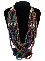 14K GOLD BEADED JADE AMETHYST CARNELIAN NECKLACE