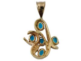 14K YELLOW GOLD AND OVAL BLUE TOPAZ STONES PENDANT