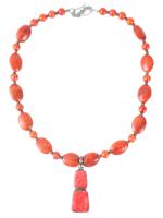 SILVER RED JASPER STONE NECKLACE W CARNELIAN BEADS