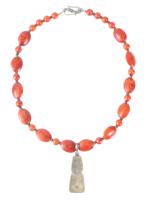 SILVER RED JASPER STONE NECKLACE W CARNELIAN BEADS