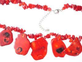 LUCAS LAMETH 925 SILVER RED CORAL STONE NECKLACE