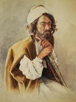 ANTIQUE EUROPEAN WATERCOLOR MUSLIM PORTRAIT PAINTING