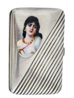 ANTIQUE GERMAN STERLING SILVER ENAMEL CIGARETTE CASE