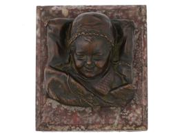 ANTIQUE FRENCH BRONZE CHILD SCULPTURE ON MARBLE BASE