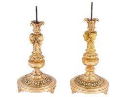 FRENCH LOUIS XVI MANNER GILT BRONZE CANDLE STICKS