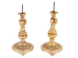 FRENCH LOUIS XVI MANNER GILT BRONZE CANDLE STICKS