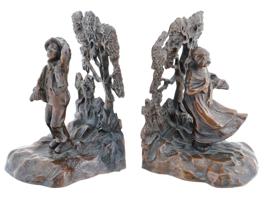 PAIR OF ANTIQUE FRENCH PATINATED BRONZE BOOK ENDS