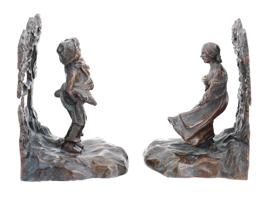 PAIR OF ANTIQUE FRENCH PATINATED BRONZE BOOK ENDS