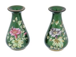 ANTIQUE FRENCH ENAMEL ART GLASS VASES ATTR TO JOYE