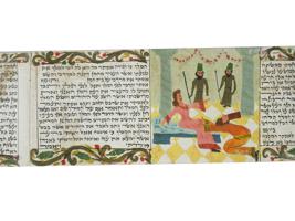 ANTIQUE JUDAIC HAND ILLUMINATED MEGILLAH MANUSCRIPT