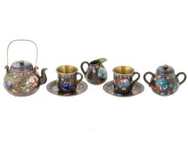 ANTIQUE MEIJI ERA JAPAN CLOISONNE ENAMEL TEA SET