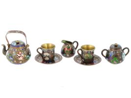 ANTIQUE MEIJI ERA JAPAN CLOISONNE ENAMEL TEA SET