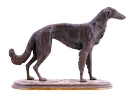 CAST BRONZE RUSSIAN HOUND ANIMAL SCULPTURE