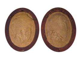 OVAL PATINATED BRONZE WALL PLAQUES W CHERUB DECOR