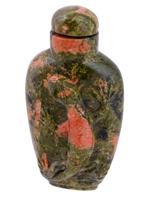 ANTIQUE CHINESE UNIKITE STONE SNUFF BOTTLE W LIZARD