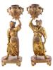 ANTIQUE JAPANESE MEIJI FIGURAL BRONZE CANDLE HOLDERS PIC-0