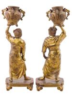 ANTIQUE JAPANESE MEIJI FIGURAL BRONZE CANDLE HOLDERS