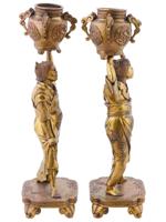 ANTIQUE JAPANESE MEIJI FIGURAL BRONZE CANDLE HOLDERS