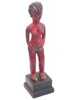 WEST AFRICAN BAULE CARVED RED WOOD FEMALE FIGURINE