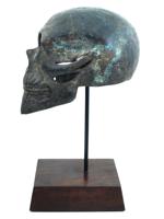 VINTAGE WEST AFRICAN BRONZE SKULL SCULPTURE