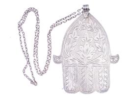 JUDAICA HAMSA SILVER PENDANT AMULET WITH CHAIN