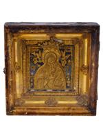 ANTIQUE RUSSIAN GILT BRASS ENAMEL ICON 1800S